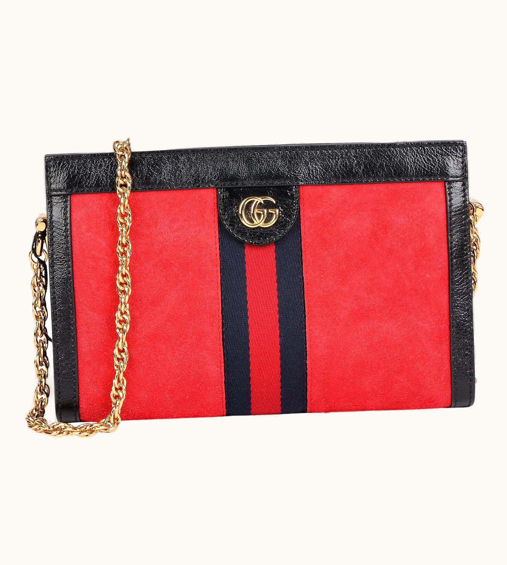 Gucci Gucci Red Suede & Black Patent Leather Orphidia Shoulder Bag