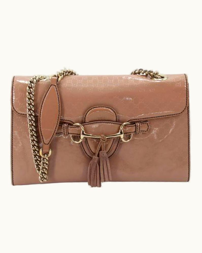 Gucci Gucci Chain Emily Medium Beige Patent Leather Shoulder Bag