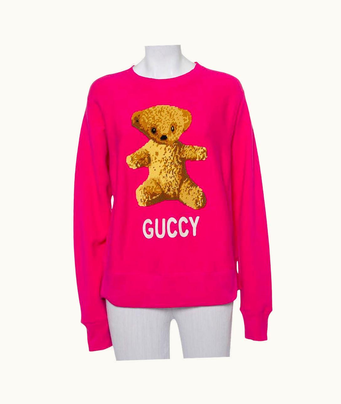 Gucci Gucci Pink Cotton Teddy Bear Applique Crewneck Sweatshirt