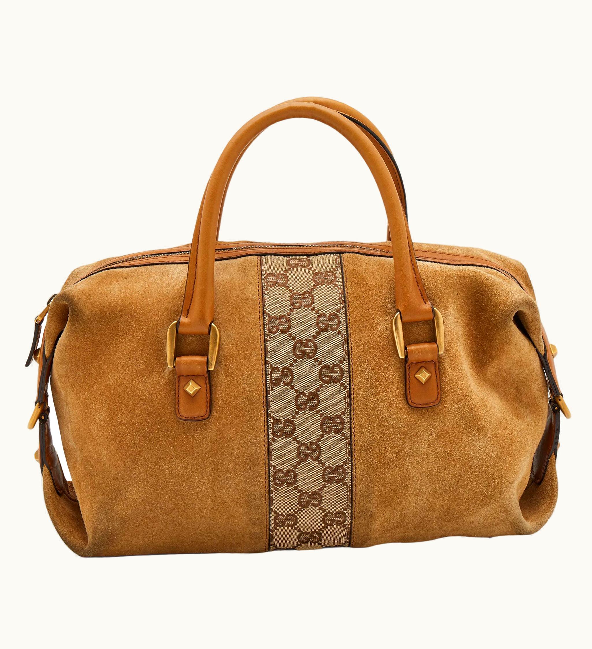 Gucci Gucci Beige/Tan Gg Canvas And Suede Boston Bag