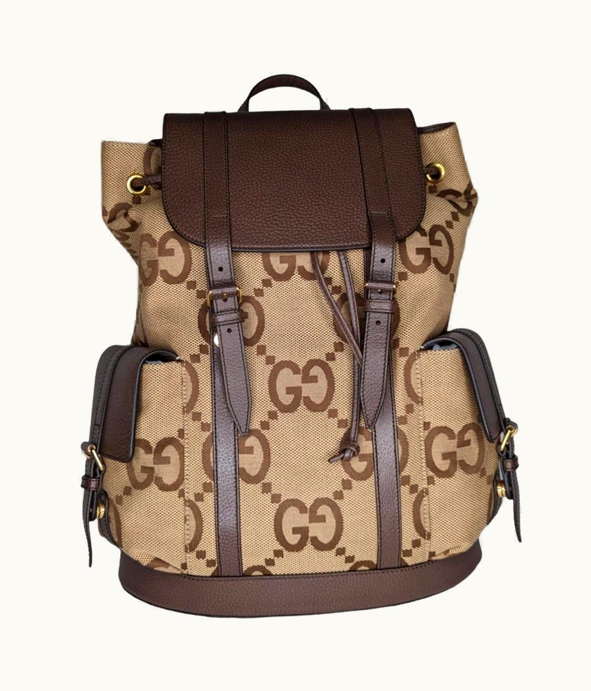 Gucci Gucci Jumbo Gg Backpack Web Accent Brown Leather Trim
