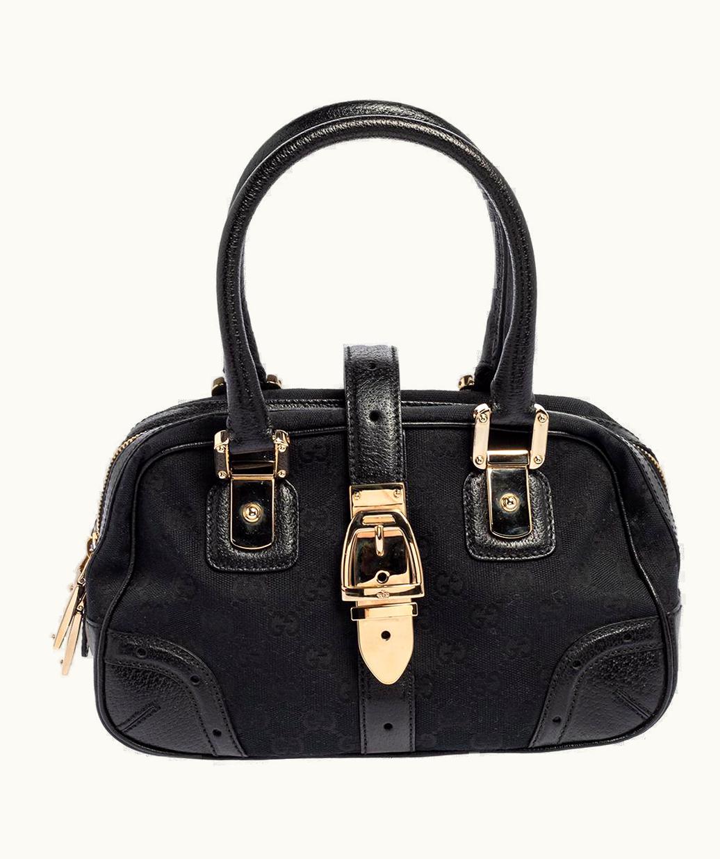 Gucci Gucci Blue/Black Gg Canvas And Leather Boston Bag