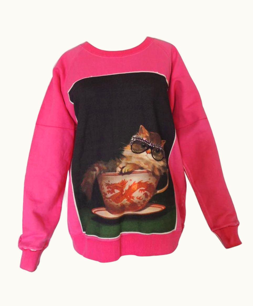 Gucci Gucci 2018 Ignasi Monreal Print Pink Cat Teacup Sweatshirt