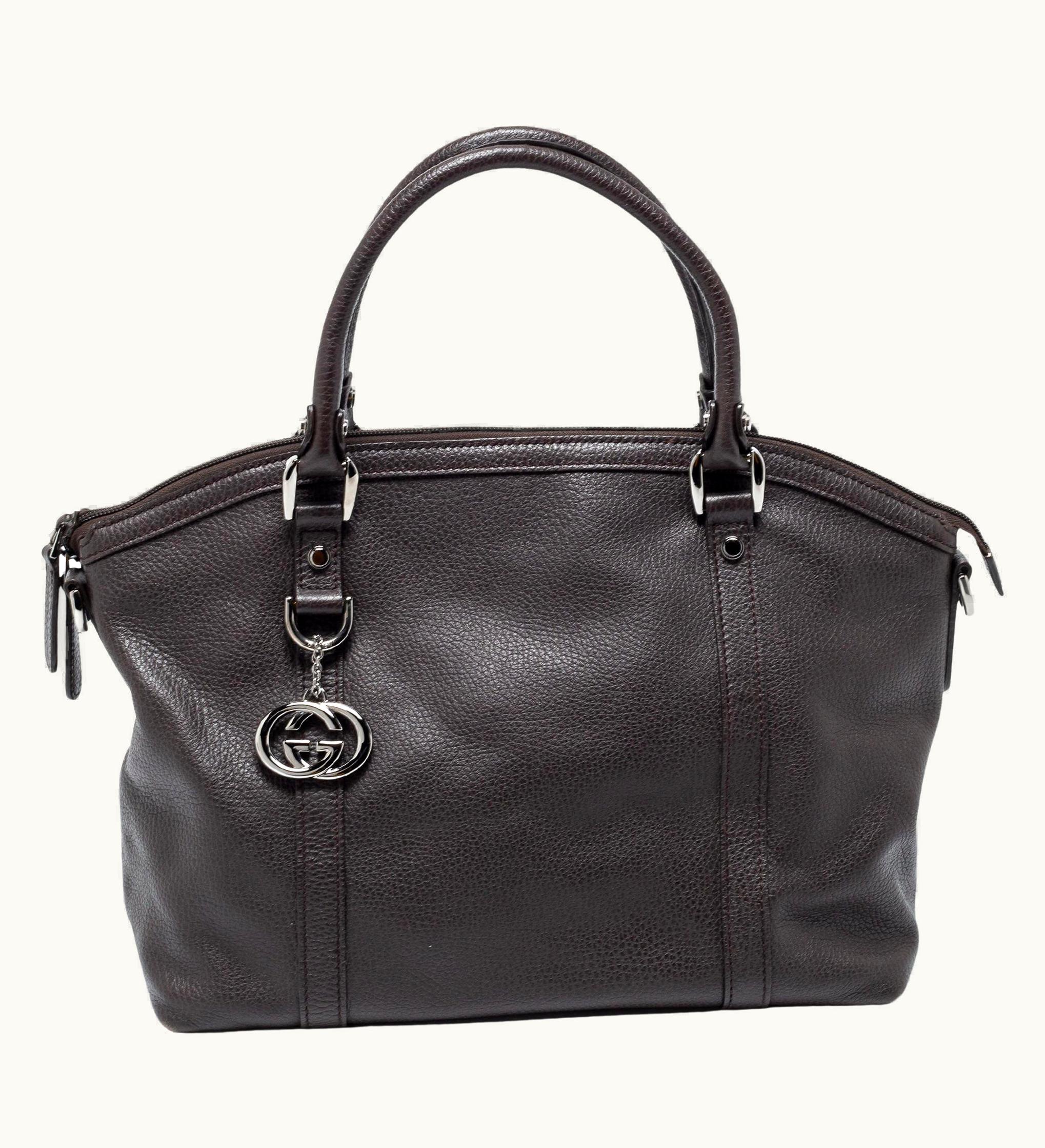 Gucci Gucci Dark Brown Leather Gg Charm Dome Satchel