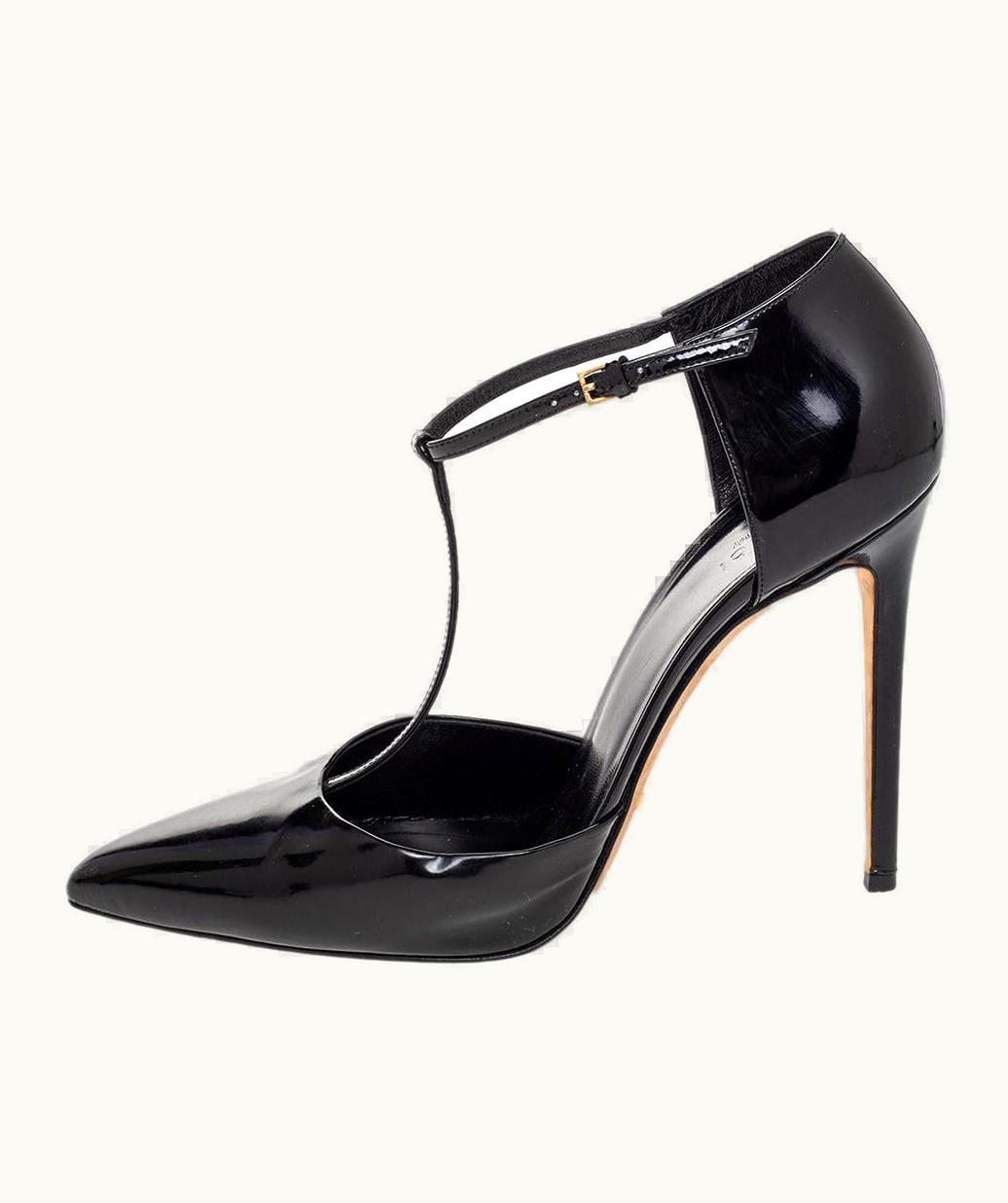 Gucci Gucci Black Patent Beverly T Strap Pumps