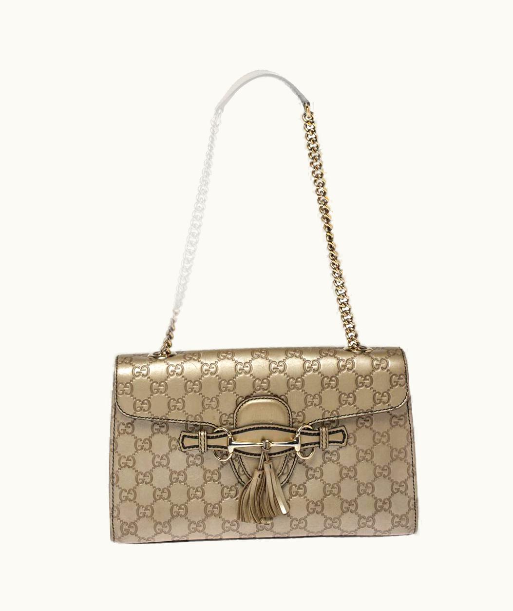 Gucci Gucci Metallic Beige Guccissima Leather Medium Emily Shoulder Bag