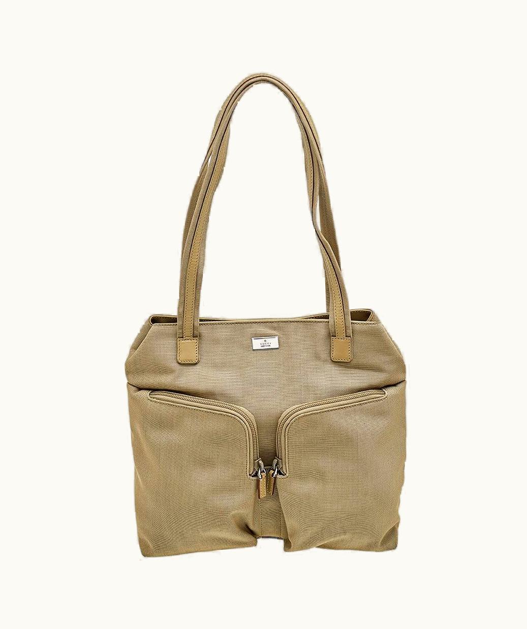Gucci Gucci Double Pocket Canvas And Leather Tote Beige