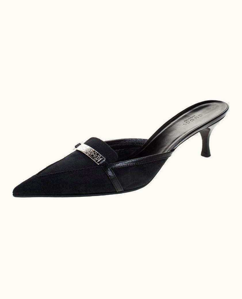 Gucci Gucci Black Gg Canvas Pointed Toe Mules
