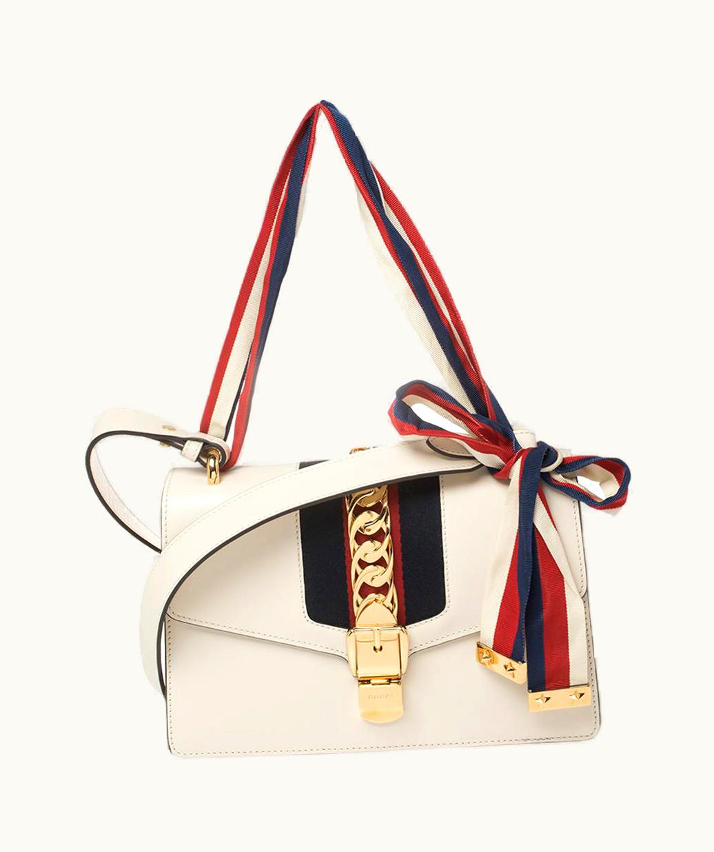 Gucci Gucci White Leather Small Web Chain Sylvie Shoulder Bag