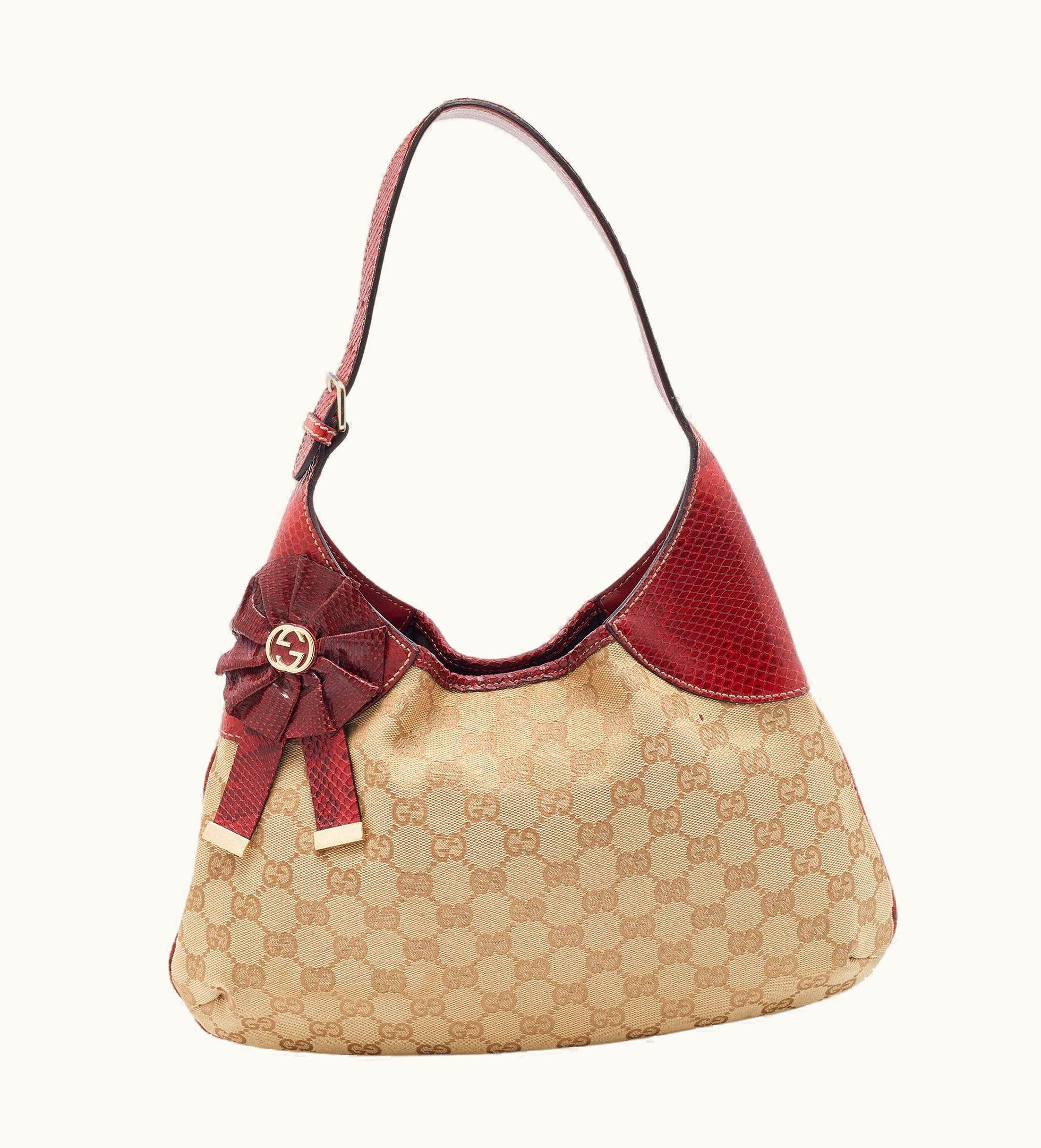 Gucci Gucci Beige/Burgundy Gg Canvas And Leather Trophy Hobo