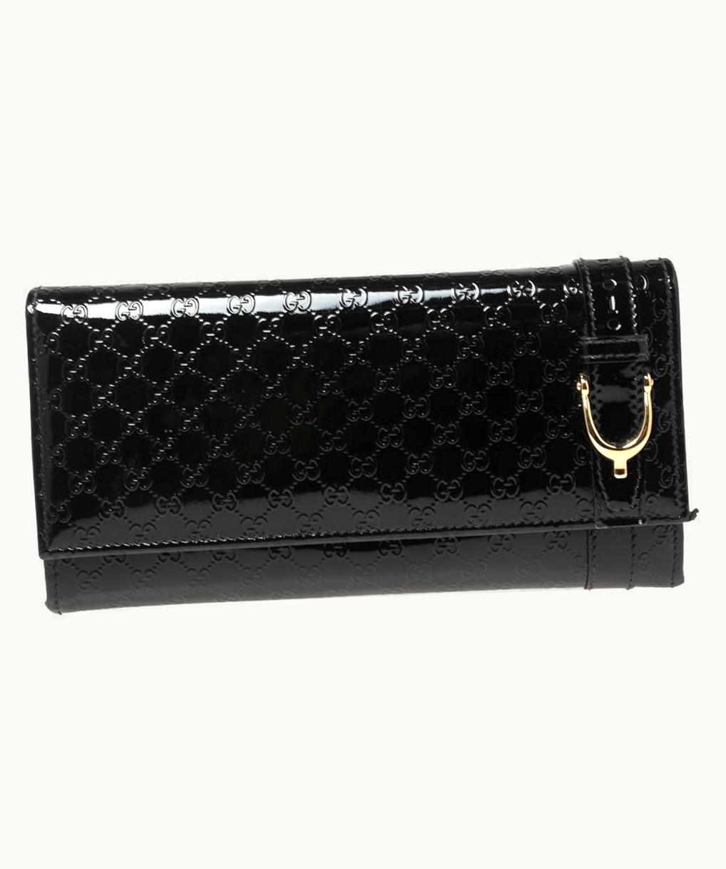 Gucci Gucci Black Microguccisma Patent Leather Nice Continental Wallet