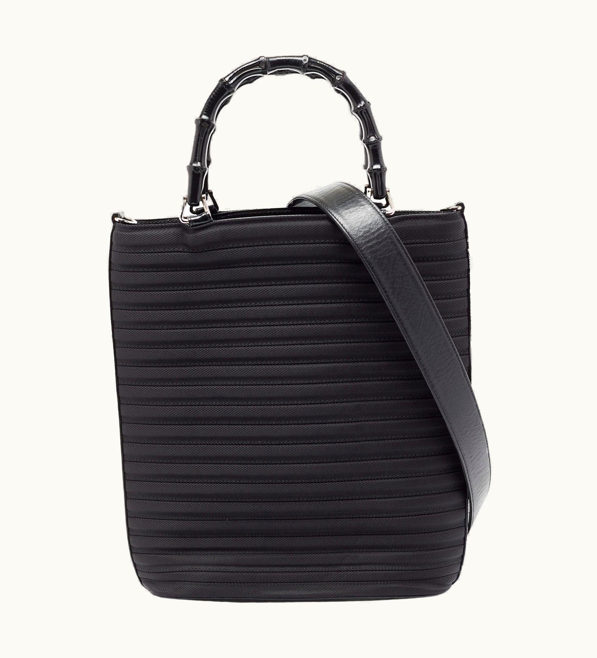 Gucci Gucci Black Nylon And Patent Leather Bamboo Tote