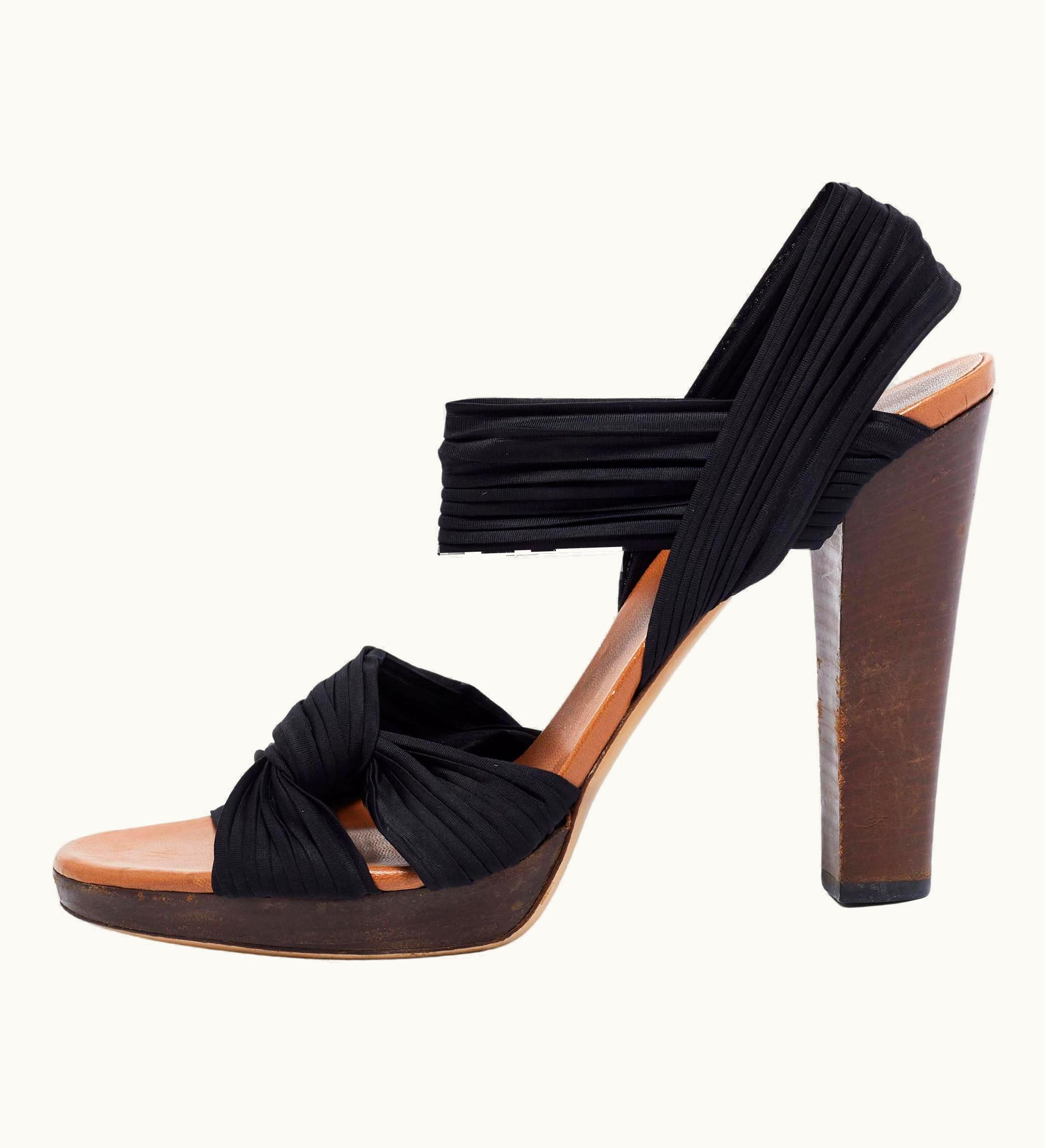 Gucci Gucci Black Pleated Fabric Platform Sandals
