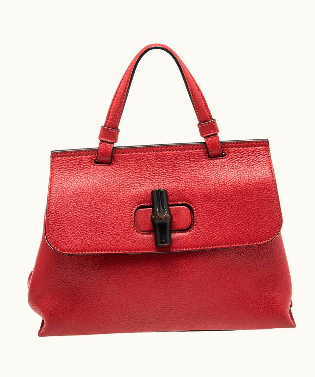 Gucci Gucci Red Leather Small Bamboo Daily Top Handle Bag