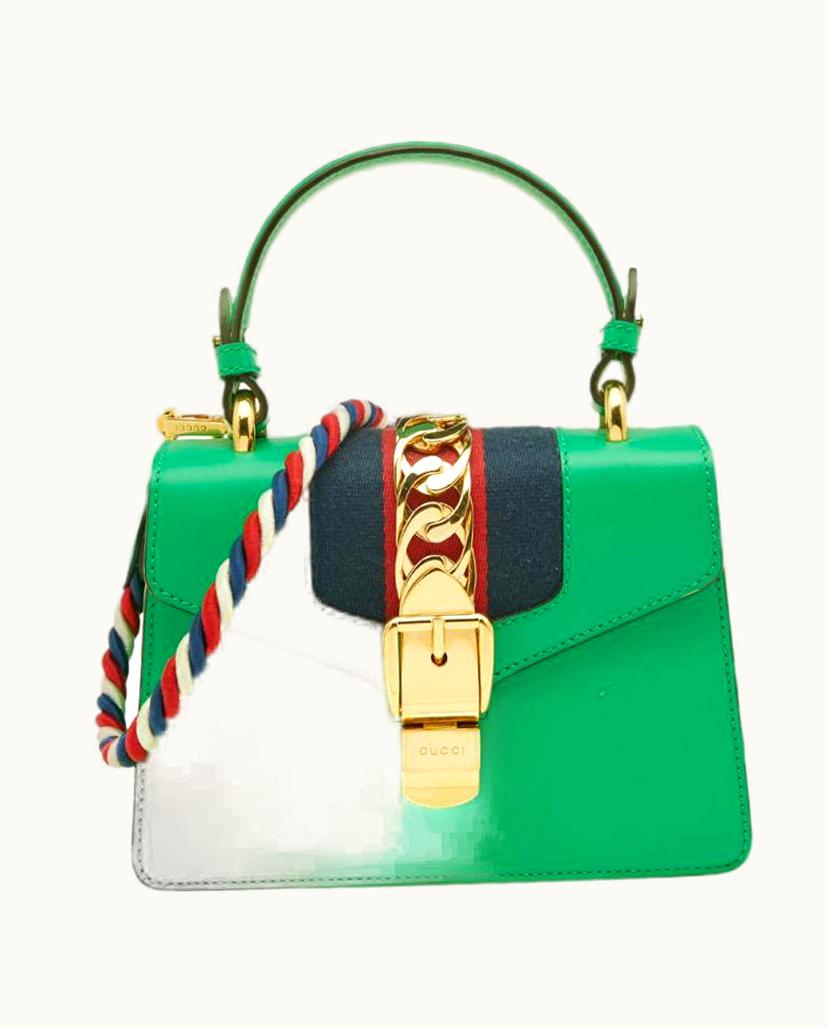 Gucci Gucci Green Mini Web Chain Sylvie Top Handle Bag