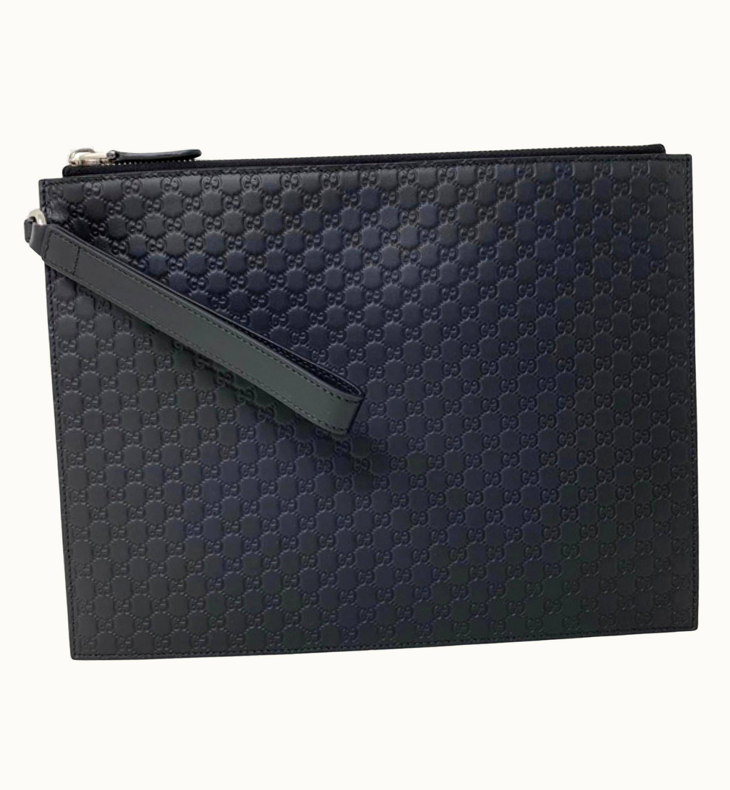 Gucci Gucci Black Micro Gg Guccissima Leather Wristlet Clutch Bag