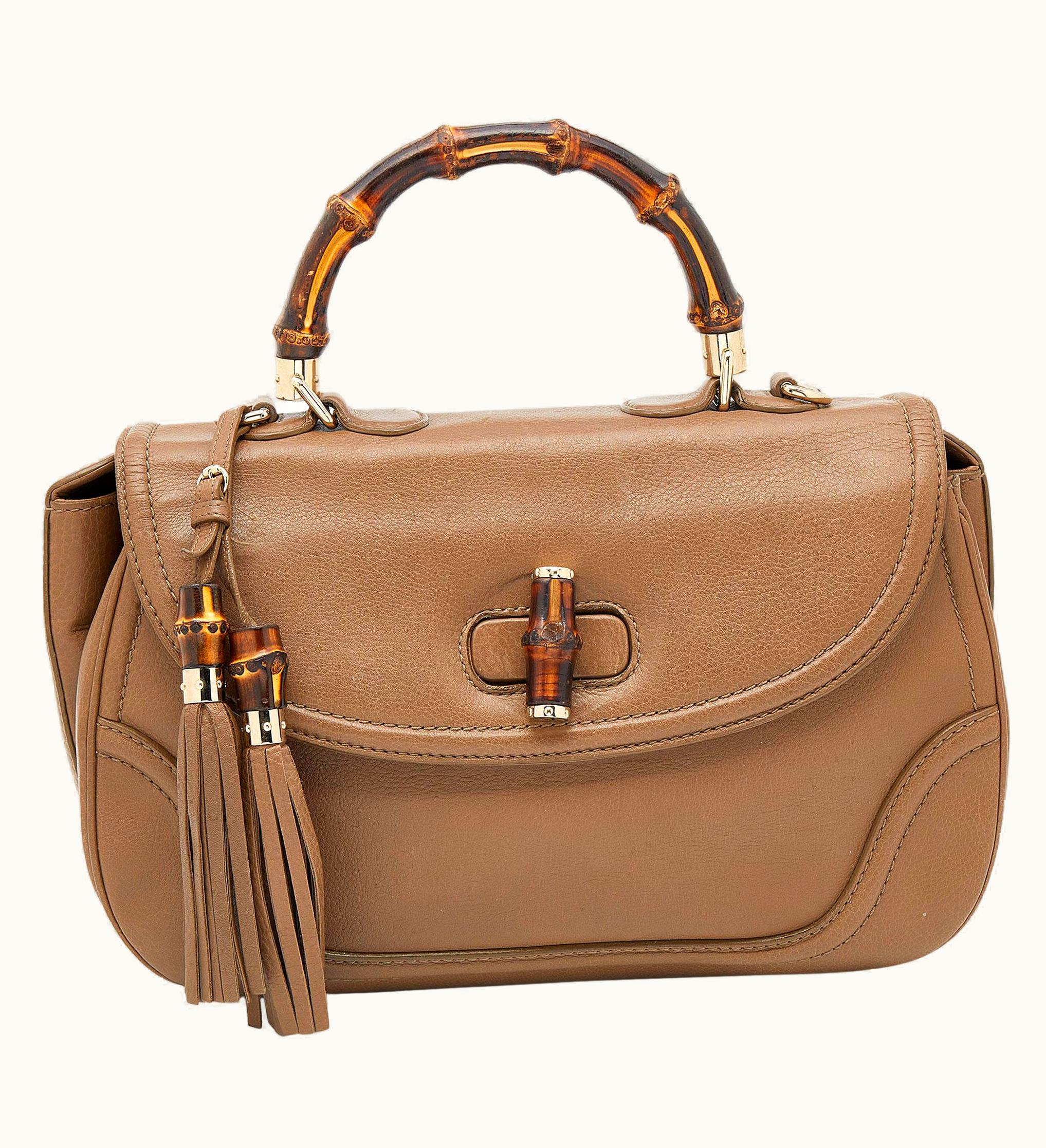 Gucci Gucci Brown Leather Large Bamboo Tassel Top Handle Bag