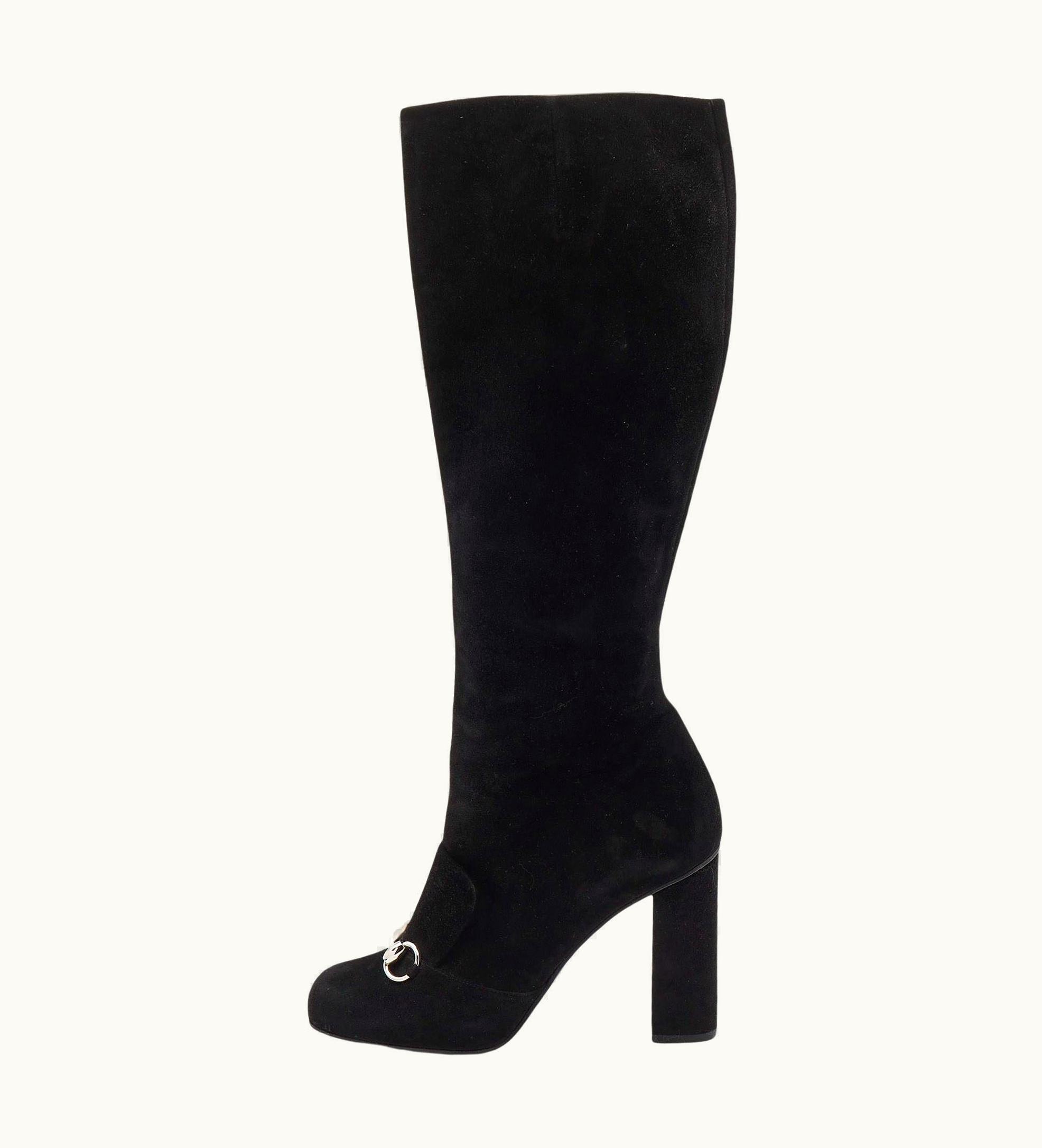 Gucci Gucci Black Suede Horsebit Knee Length Boots
