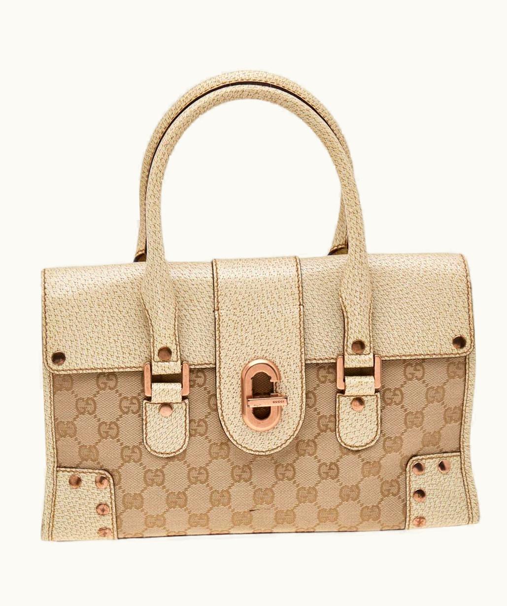Gucci Gucci Beige/Cream Gg Canvas And Leather Turnlock Shoulder Bag
