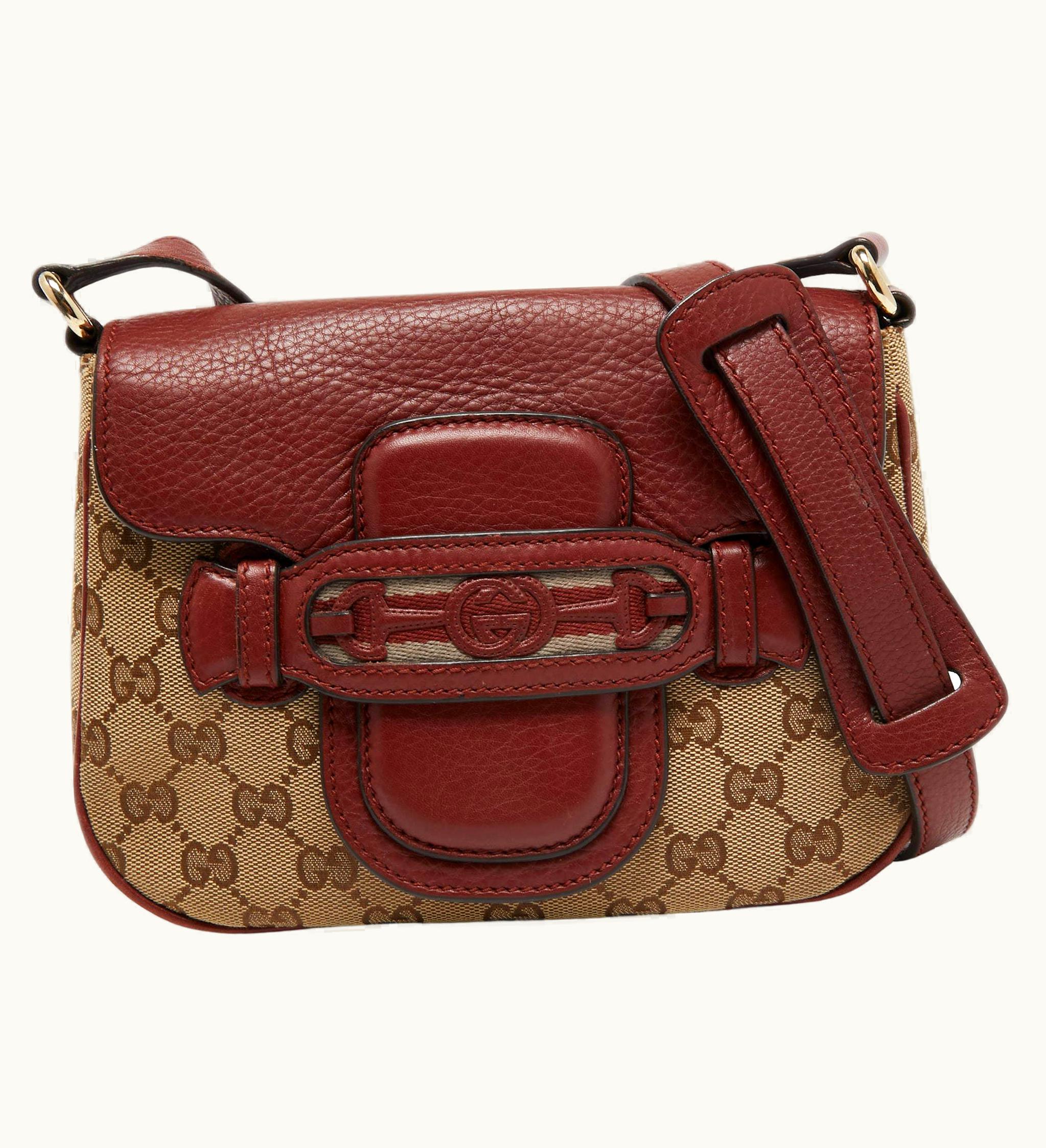 Gucci Gucci Beige/Brown Gg Canvas And Leather Horsebit Shoulder Bag