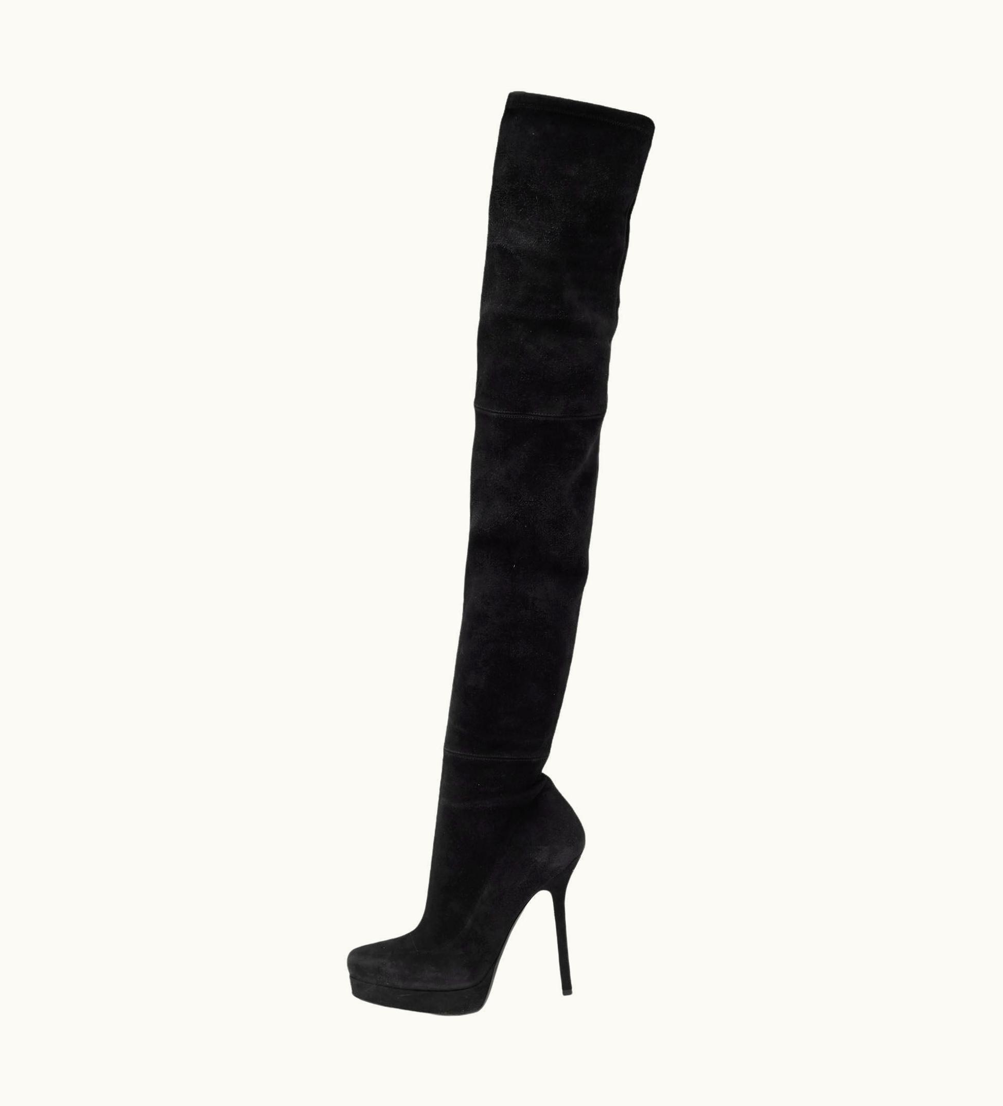 Gucci Gucci Black Suede Platform Over The Knee Boots