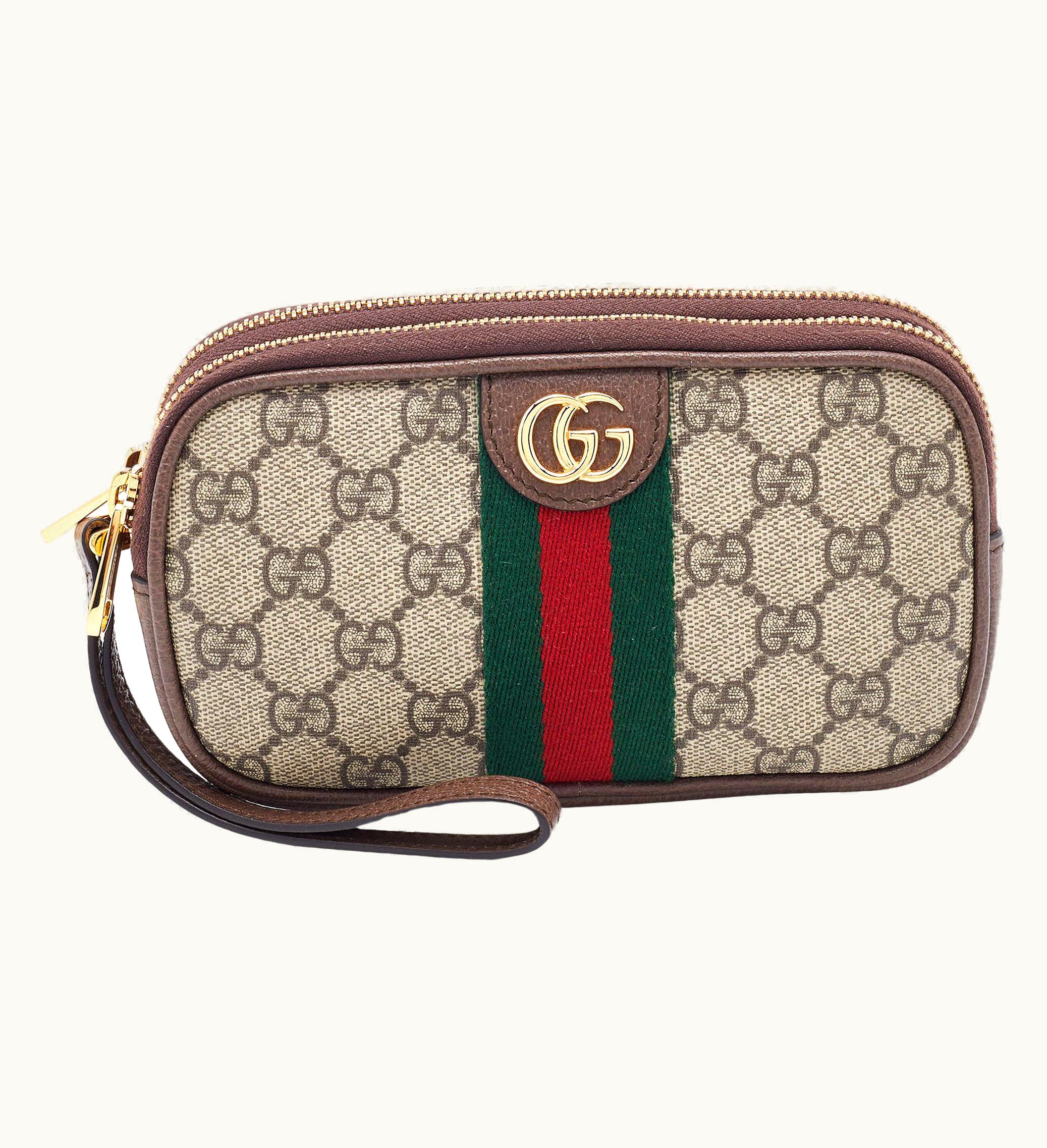 Gucci Gucci Beige/Brown Gg Supreme Canvas And Leather Ophidia Wristlet