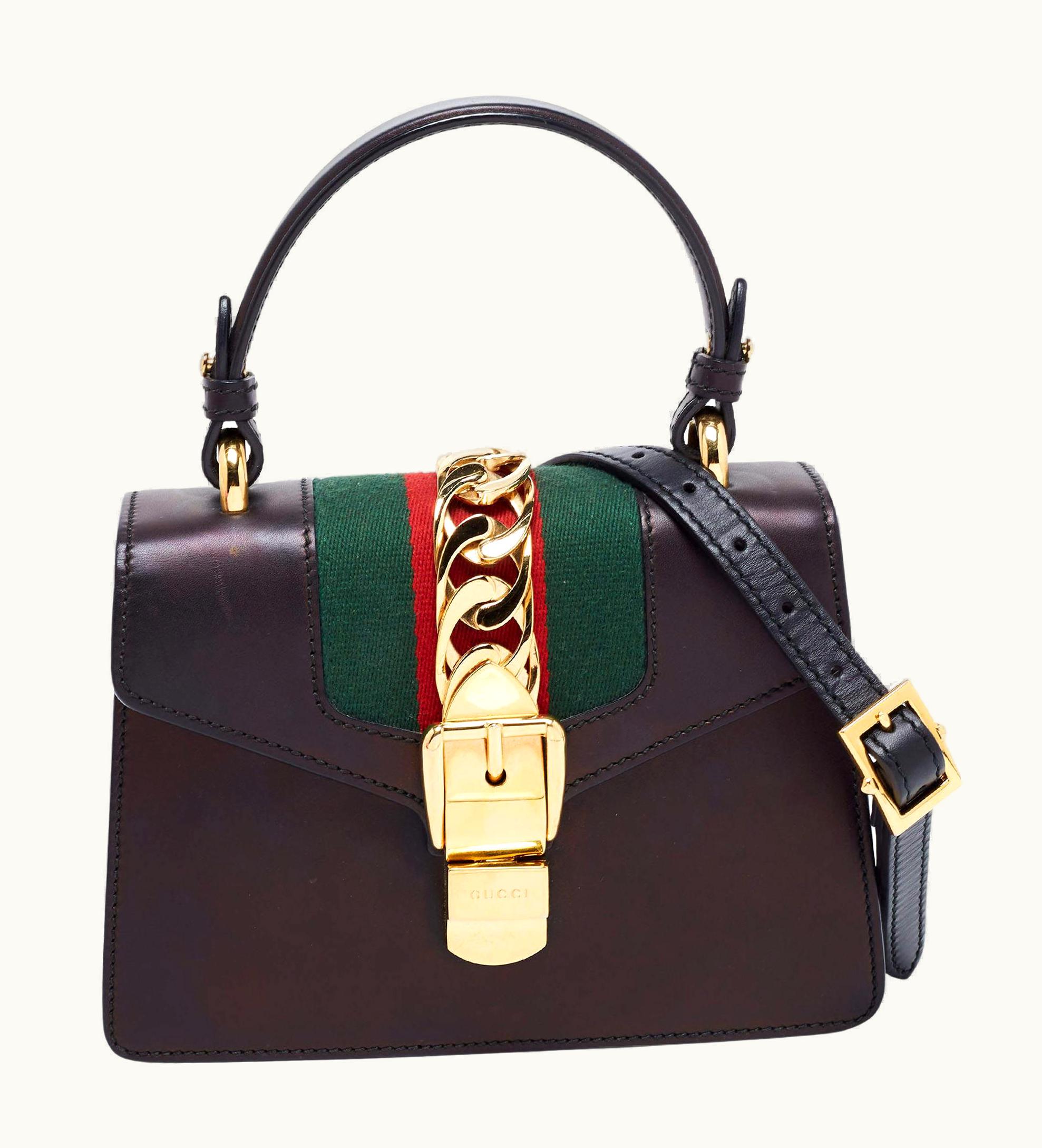 Gucci Gucci Black Leather Mini Web Chain Sylvie Top Handle Bag UZ0575196