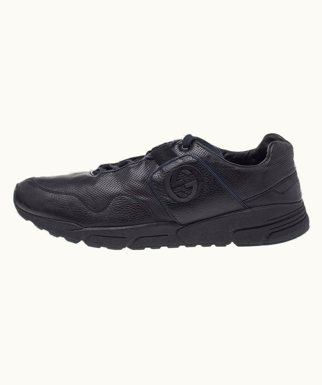 Gucci Gucci Black Leather Gg Logo Low Top Sneakers