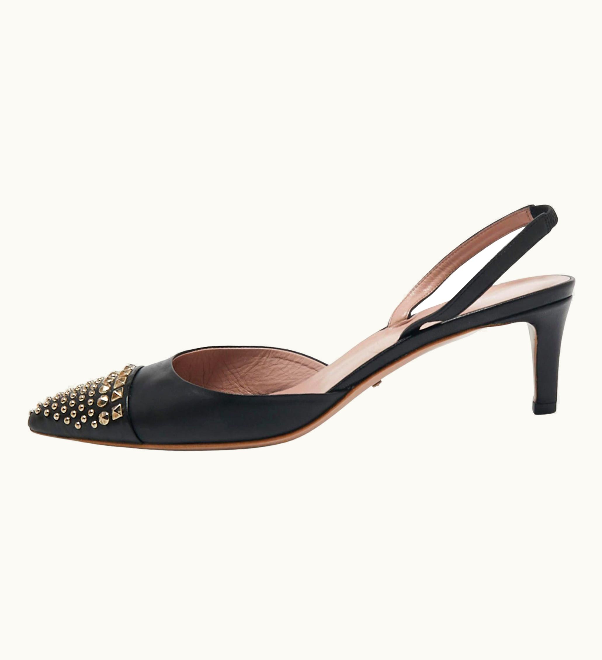 Gucci Gucci Black Leather Studded Pointed Toe Slingback Pumps