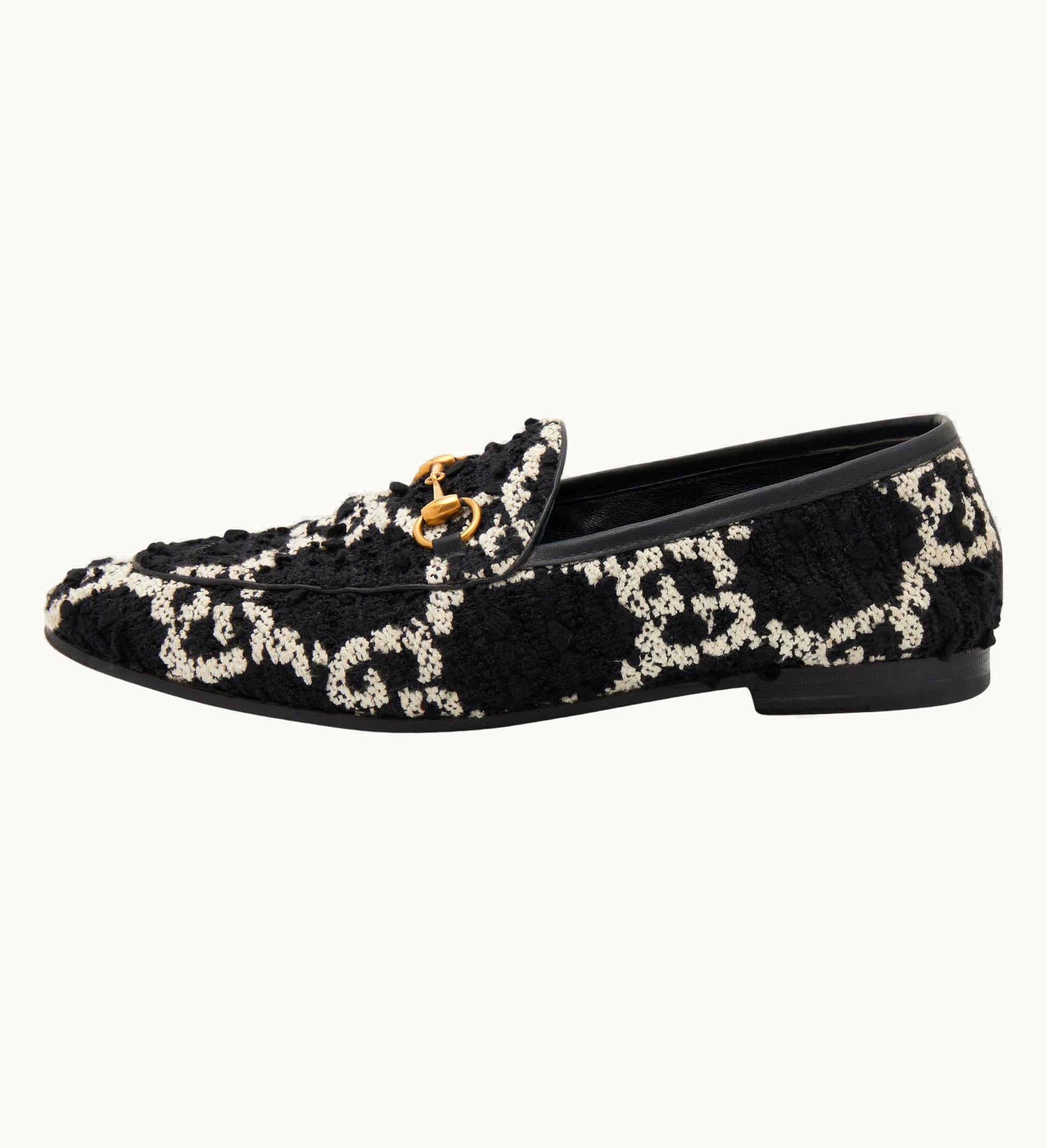 Gucci Gucci Black/White Tweed Jordaan Horsebit Loafers