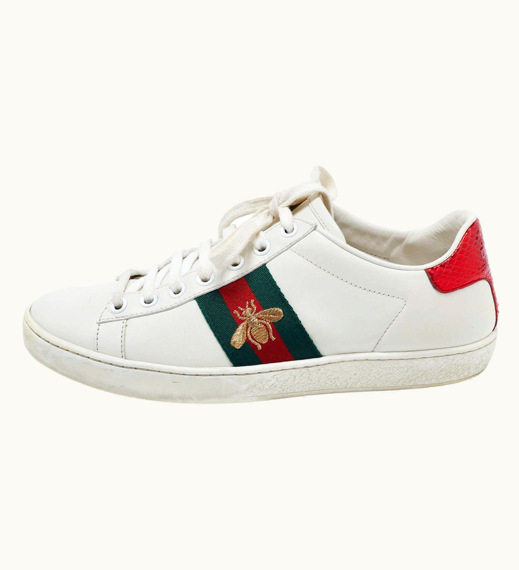Gucci Gucci White Leather Embroidered Bee Ace Sneakers