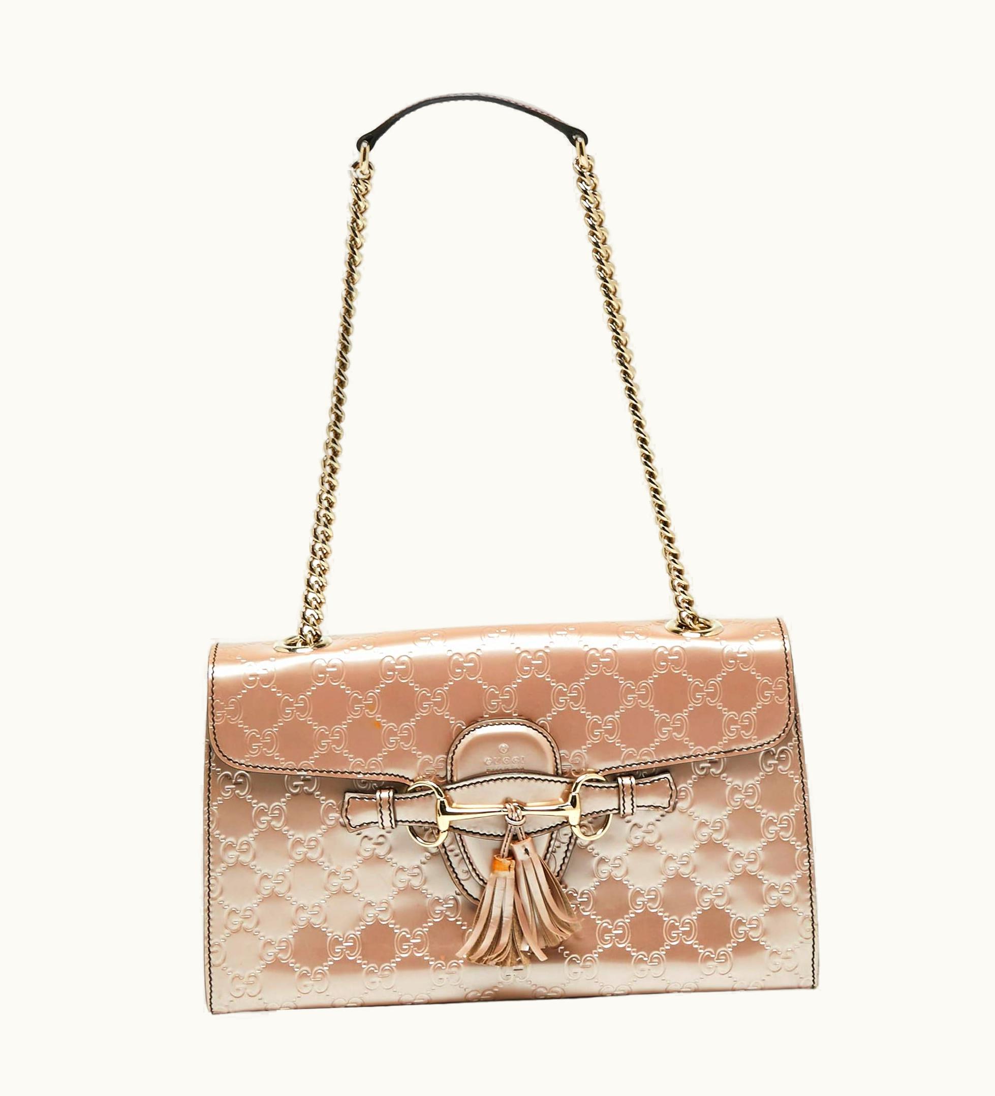 Gucci Gucci Metallic Pink Guccissima Glossy Leather Medium Emily Shoulder Bag