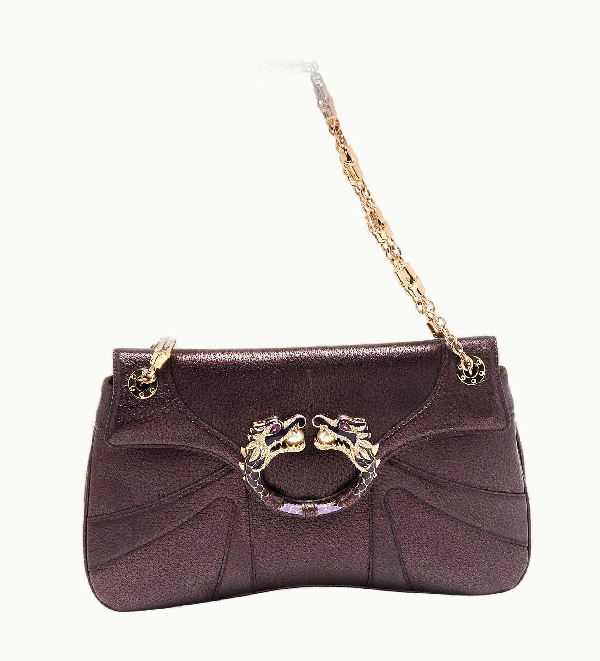 Gucci Gucci Purple Leather Limited Edition Tom Ford Dragon Shoulder Bag
