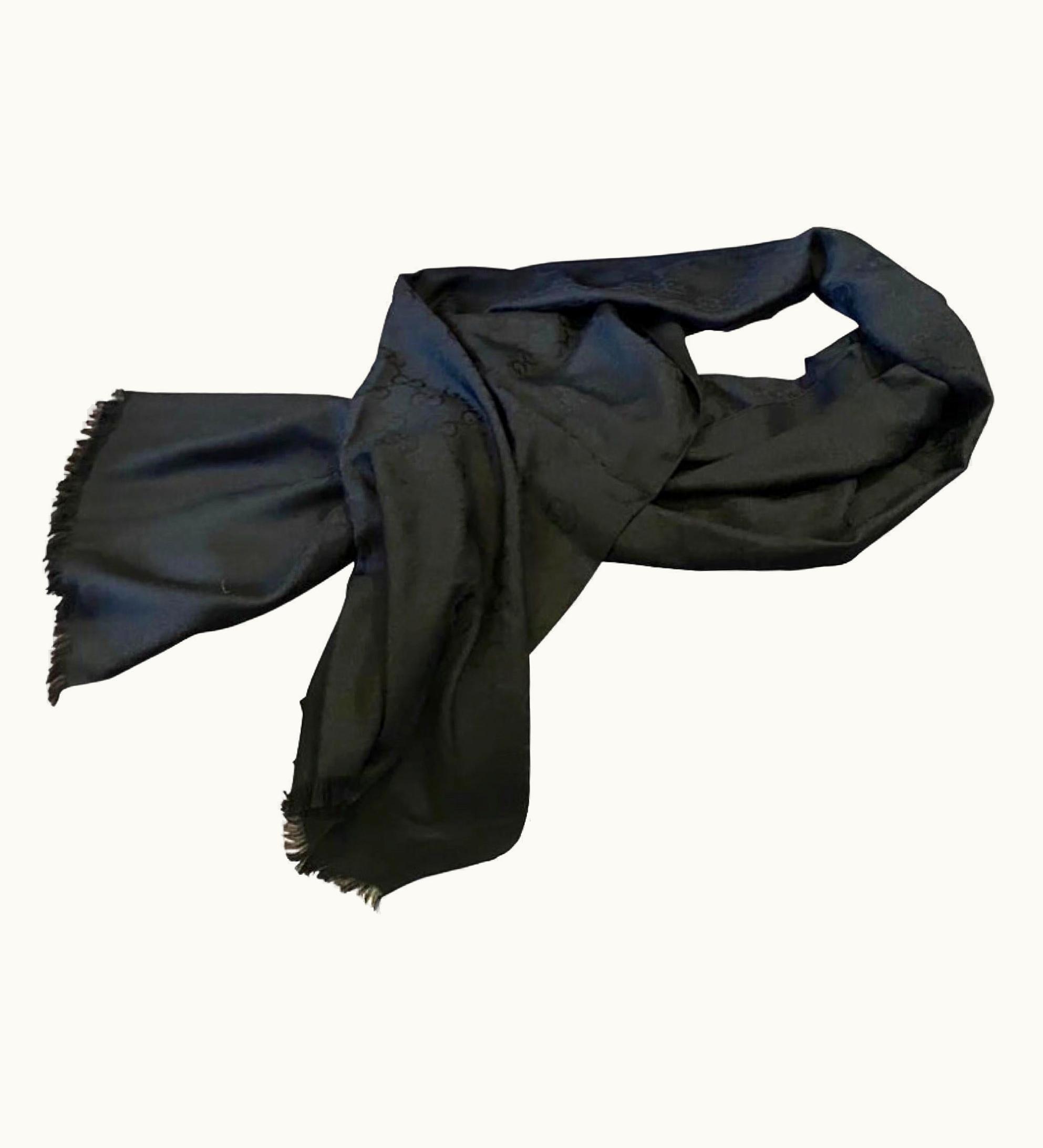Gucci A Never Used Black Wool Scarf With Gucci Continuous Logo