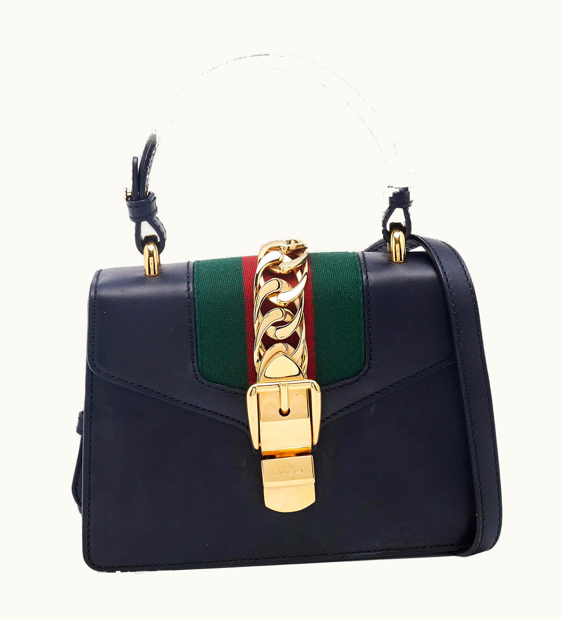 Gucci Gucci Black Leather Mini Web Chain Sylvie Top Handle Bag UZ0575212