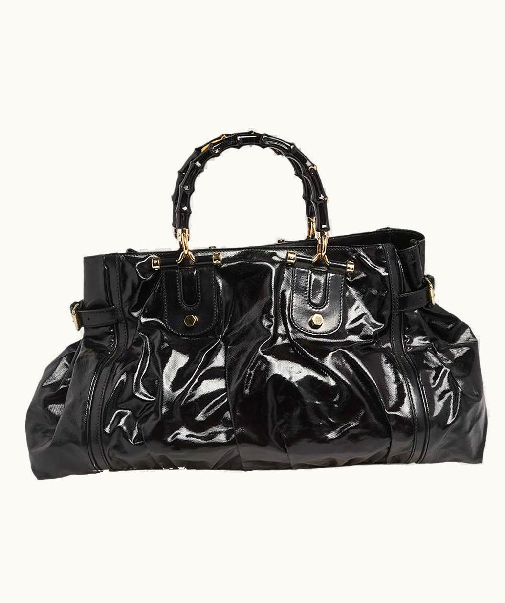 Gucci Gucci Black Coated Canvas And Leather Dialux Pop Bamboo Satchel UZ0575214