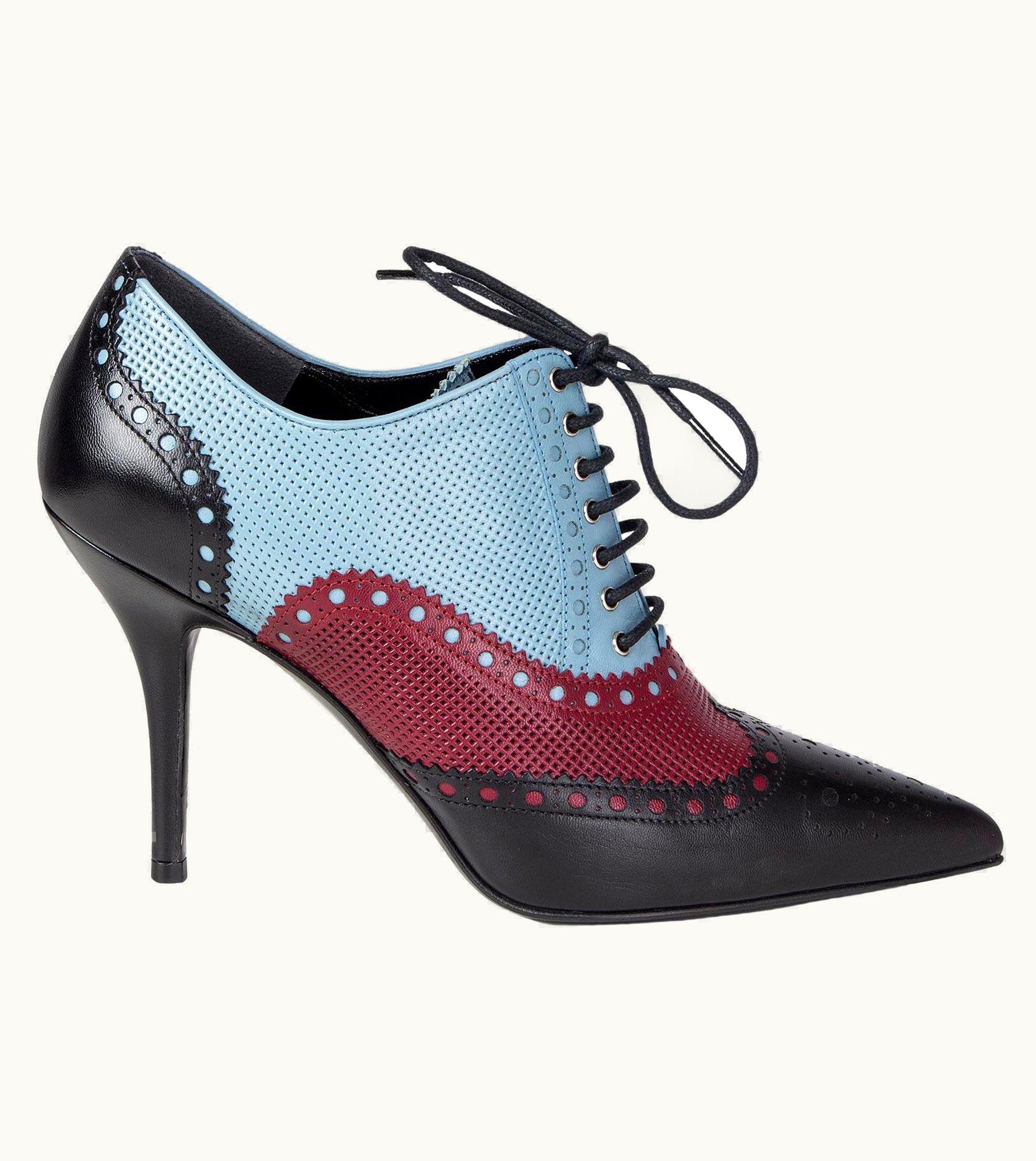 Gucci Gucci Black Blue Burgundy Perforated Brogue Ankle Boots Shoes