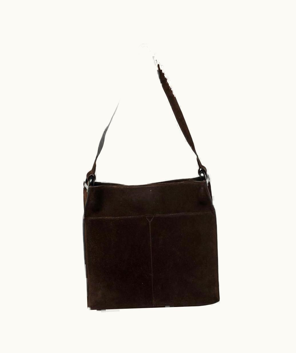 Gucci Gucci GLINT Vintage Double Pocket Shoulder Bag Suede Mocha Brown