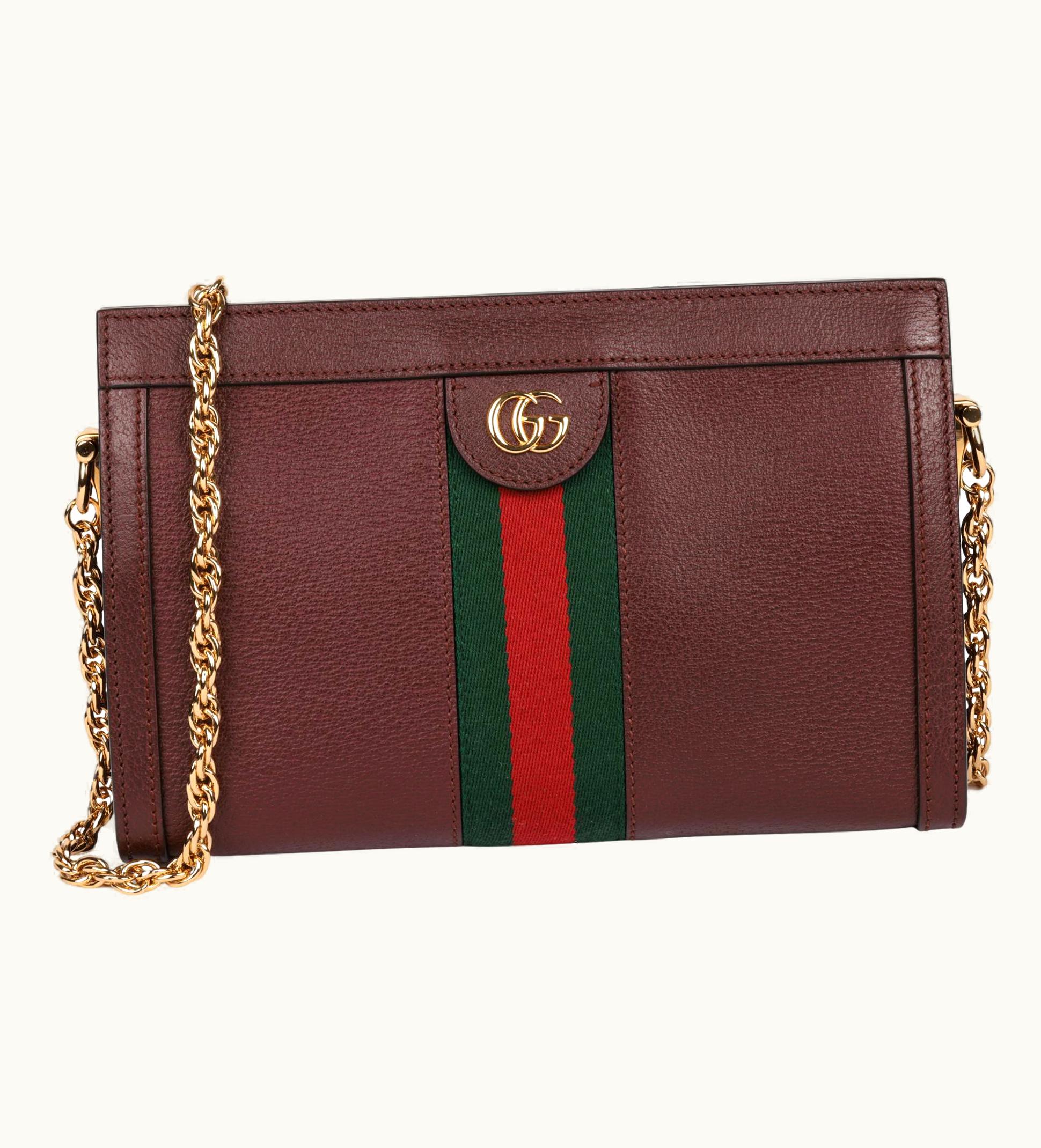 Gucci Gucci Bordeaux Calfskin Leather & Gg Web Small Ophidia Shoulder Bag