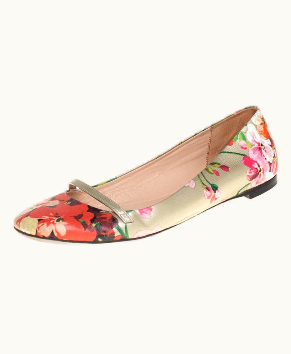 Gucci Gucci Multicolor Floral Printed Leather Blooms Ballet Flats