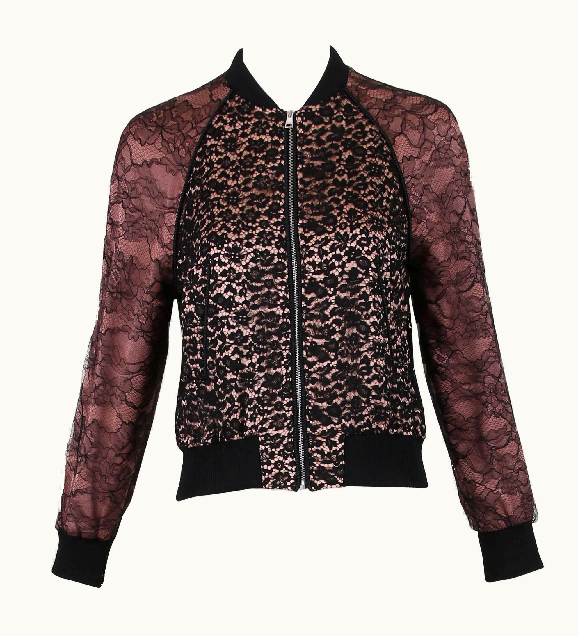 Gucci 2016 Gucci Black & Dusty Rose Lace Bomber Jacket