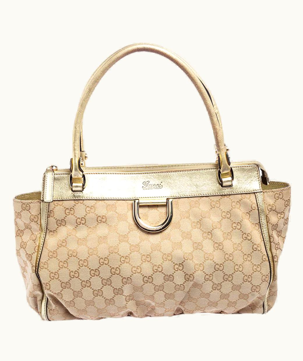 Gucci Gucci Beige/Gold Gg Canvas And Leather D Ring Tote