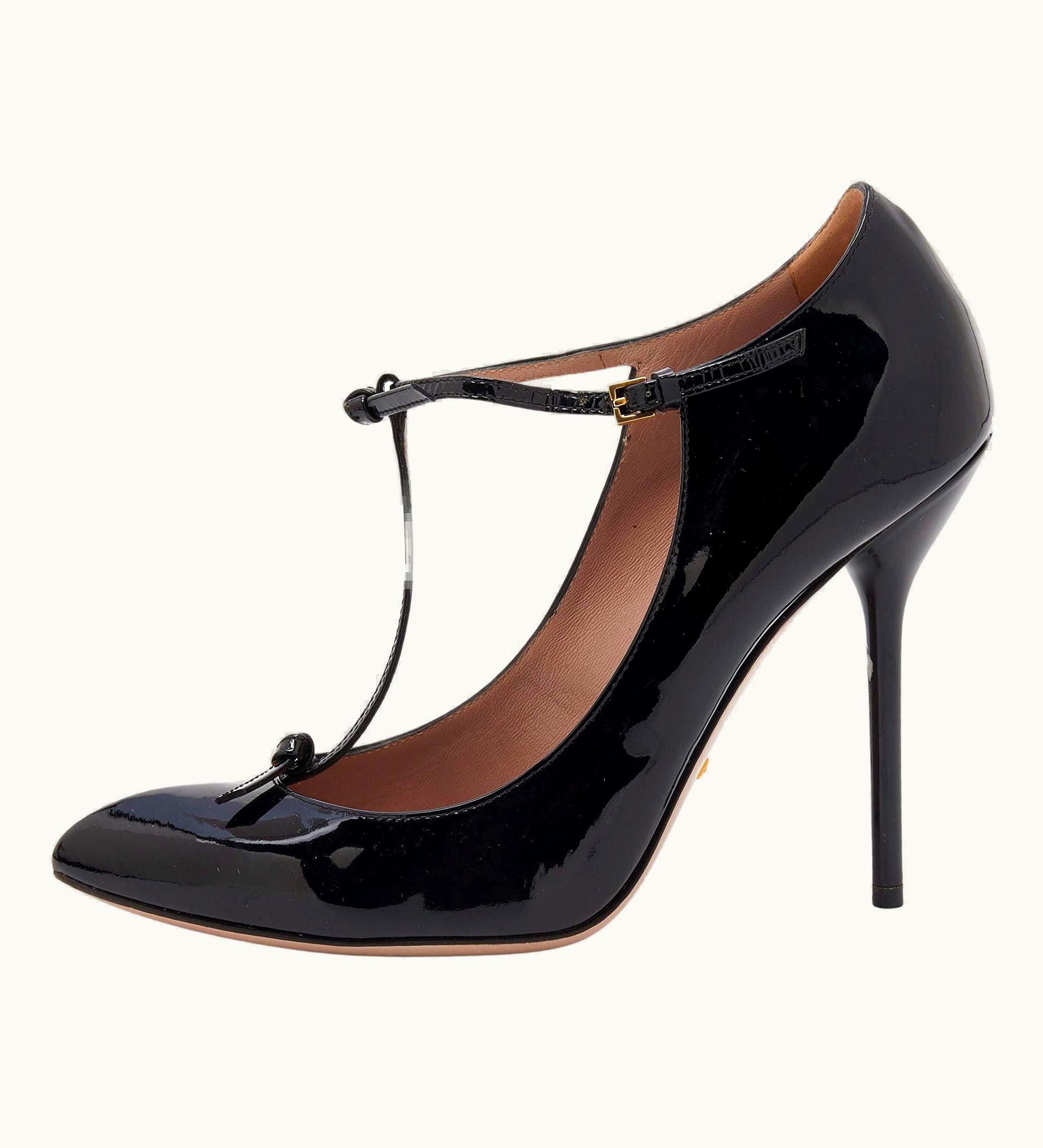 Gucci Gucci Black Patent Leather Beverly T-Strap Pumps