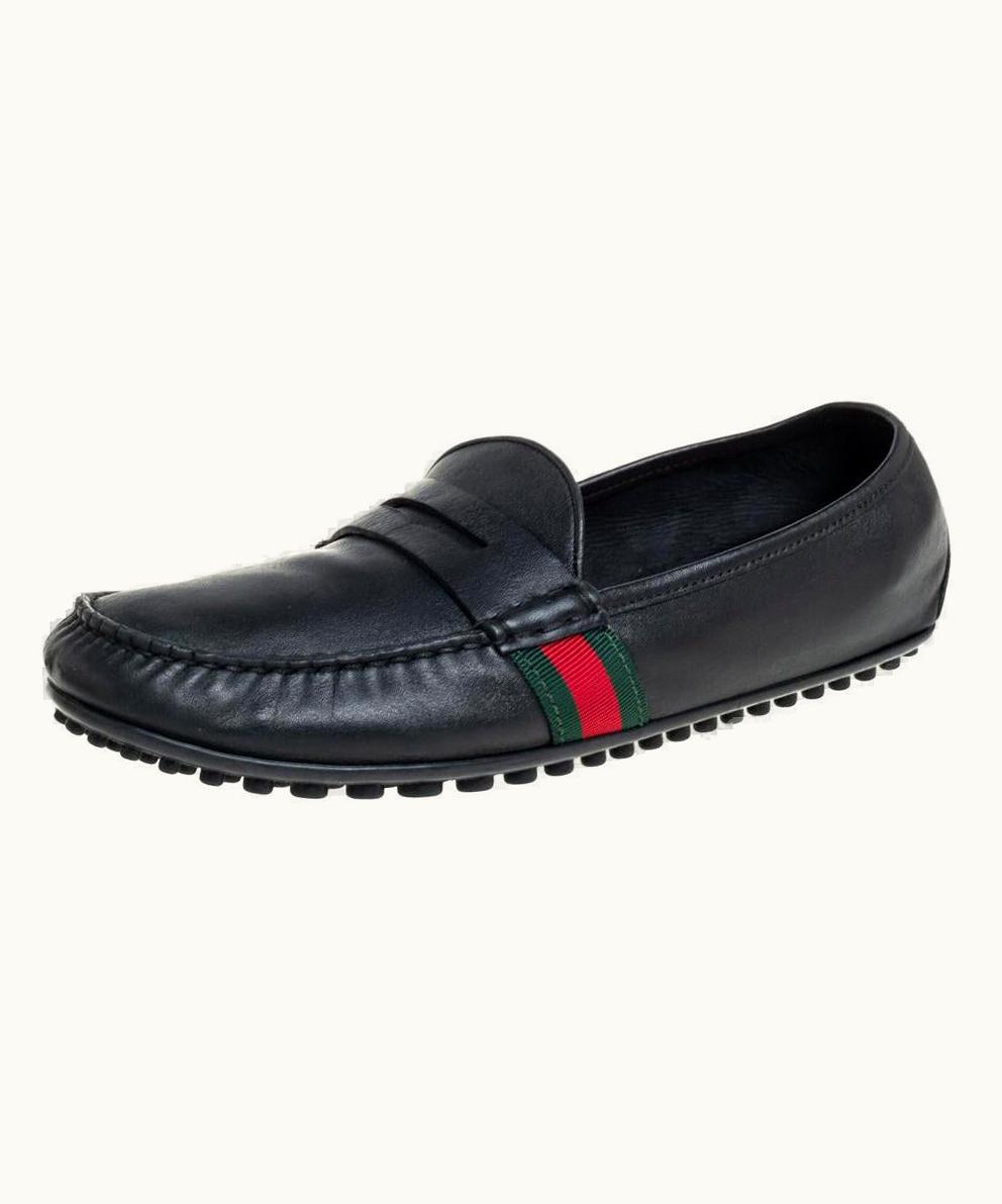 Gucci Gucci Black Leather Slip On Loafers