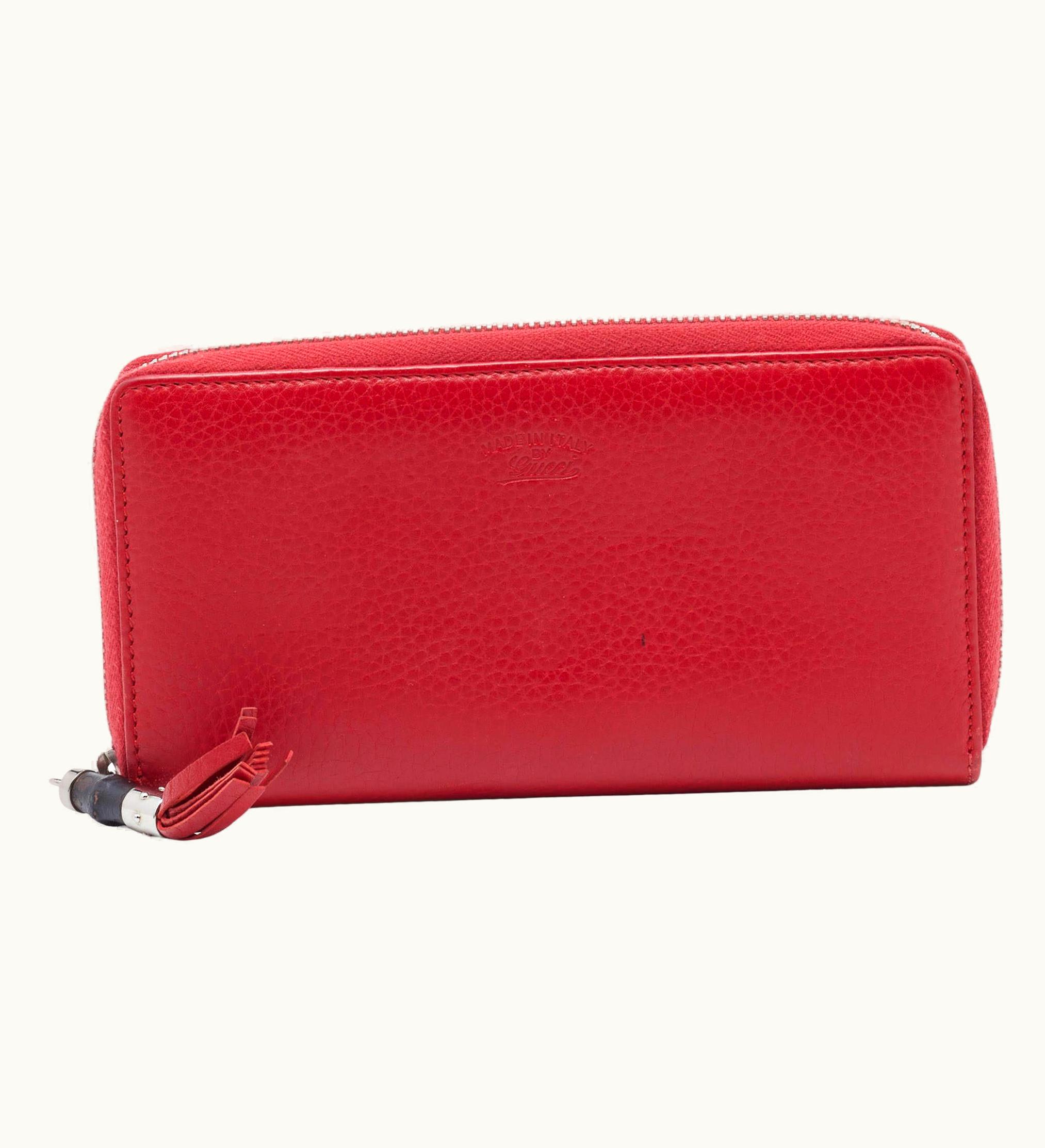 Gucci Gucci Bamboo Tassel Zip Around Wallet Red