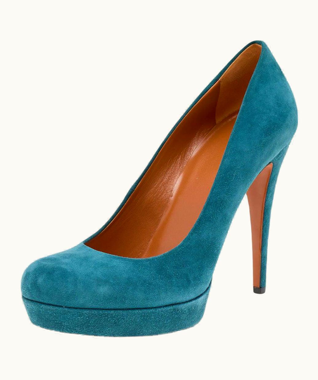 Gucci Gucci Teal Blue Suede Platform Pumps