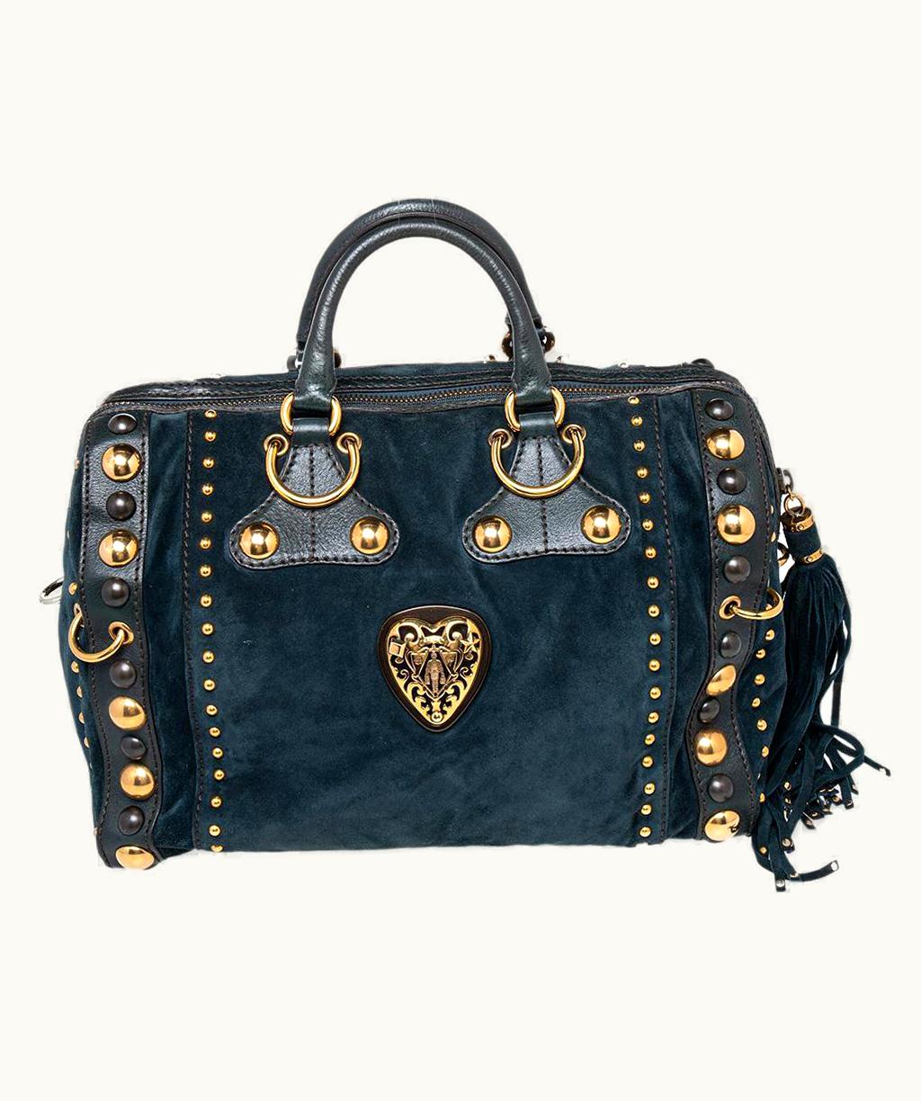 Gucci Gucci Dark Green Suede And Leather Babouska Indy Boston Bag