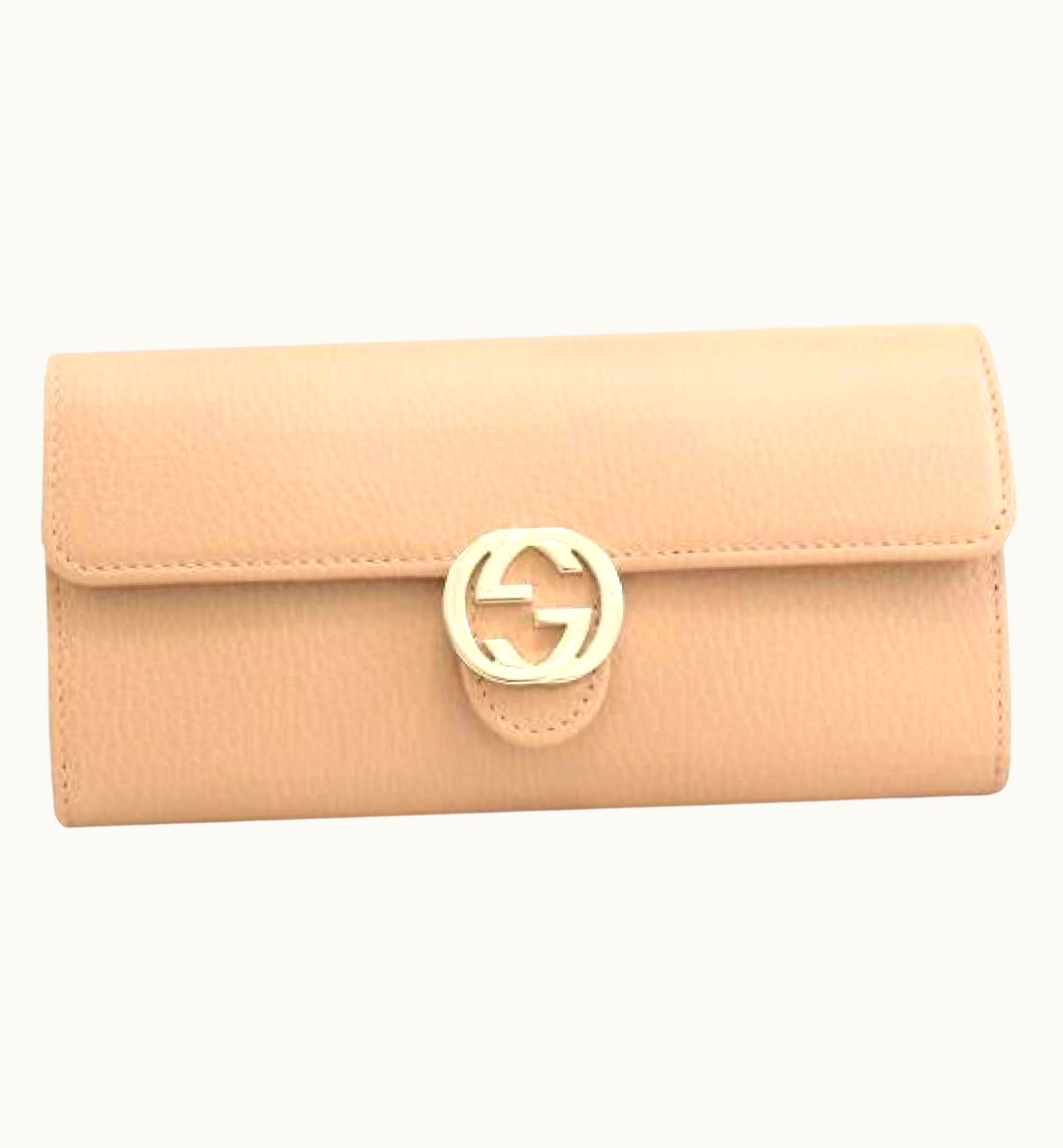 Gucci Gucci Beige Interlocking G Leather Long Wallet Clutch Bag