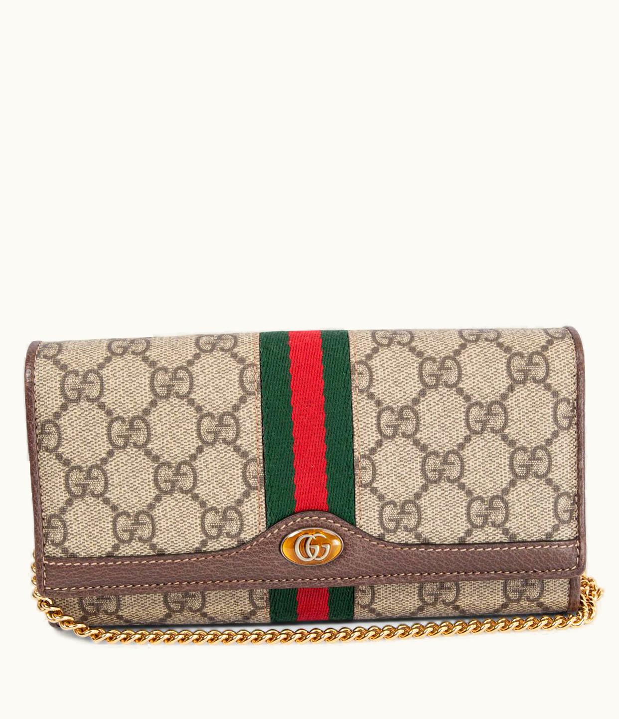 Gucci Gucci Beige Gg Supreme Canvas Ophidia Chain Wallet Bag Woc