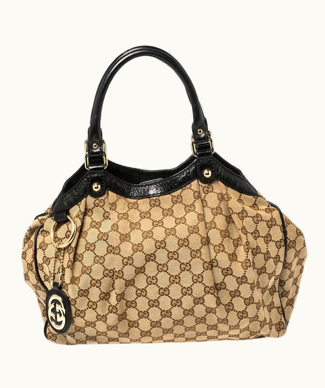 Gucci Gucci Beige/Black Gg Canvas And Leather Medium Sukey Tote